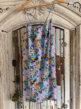 Printfresh Lavender Mermaid Cat Print Sleep Slip Dress